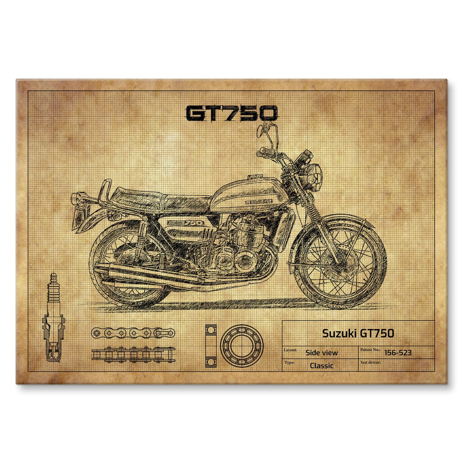 Suzuki GT750 額付き　ポスター　当時物 Suzuki GT750 額付き ポスター 当時物 東本昌平 イラスト切り抜き