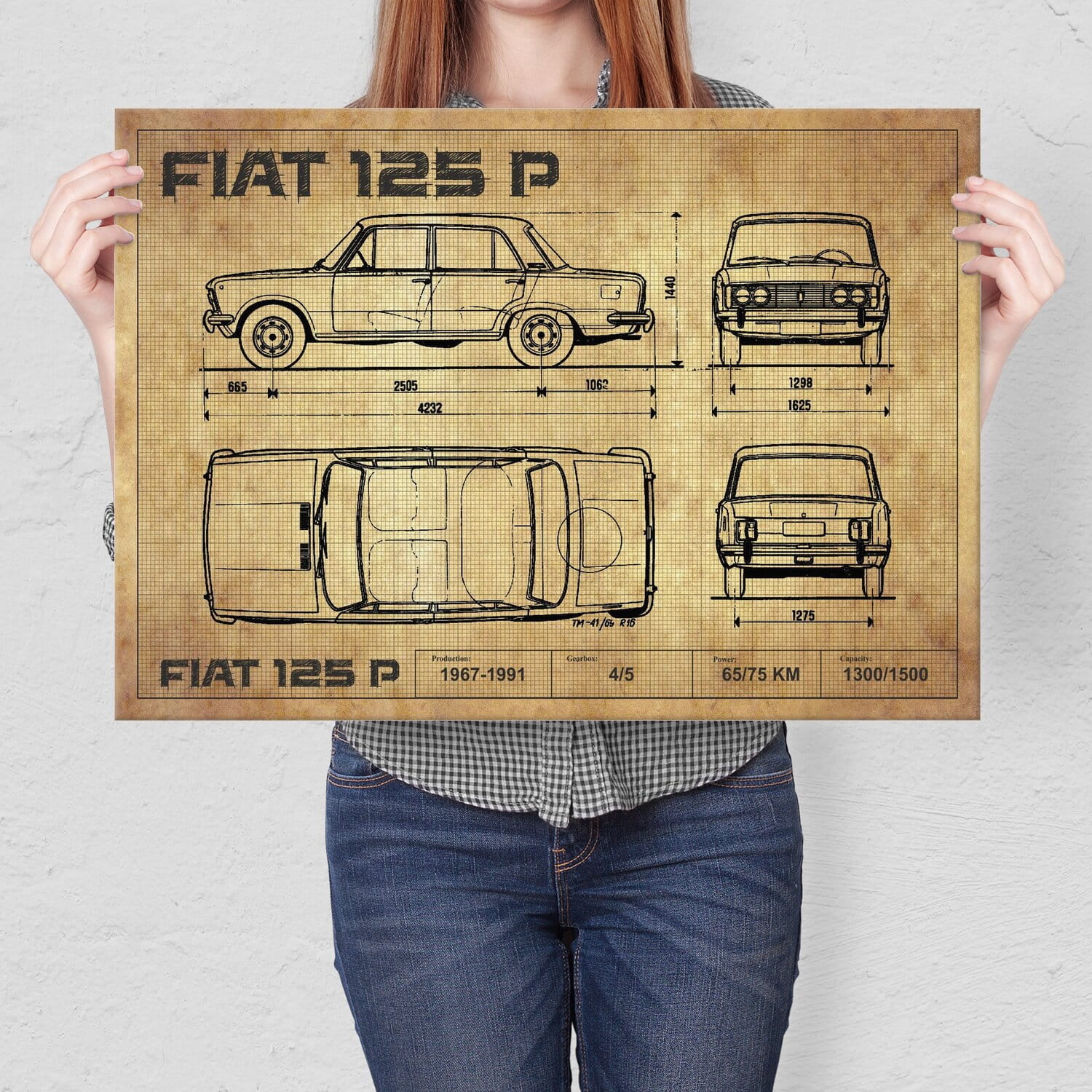 Metal poster Fiat 125p drawing SteelPoster, Marceli Szczepek