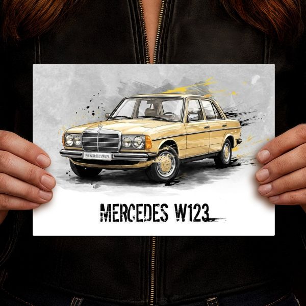 Metal poster Mercedes W123 – Living Room Decor | SteelPoster