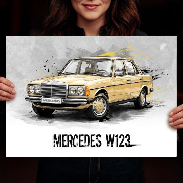 Metal poster Mercedes W123 – Living Room Decor | SteelPoster